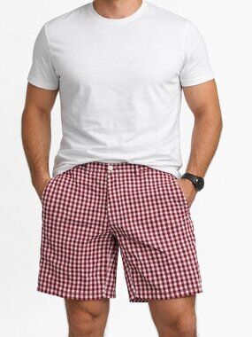 POLO Ralph Lauren SUFFIELD FIT Men Red White CHECKERED Preppy Golf Shorts Sz 35